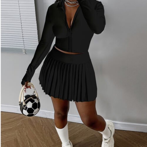 Ensemble Tennis Club pour Femme : Veste Amincissante et Jupe Plissée Technique