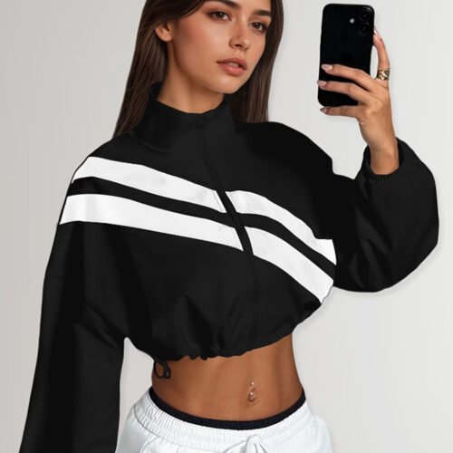 Veste de Sport Active à Col Montant – Coupe-Vent Ajustable et Cintrable