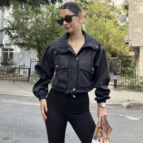 Veste Courte Élégante à Revers – Manteau de Voyage Zippé Automne-Hiver