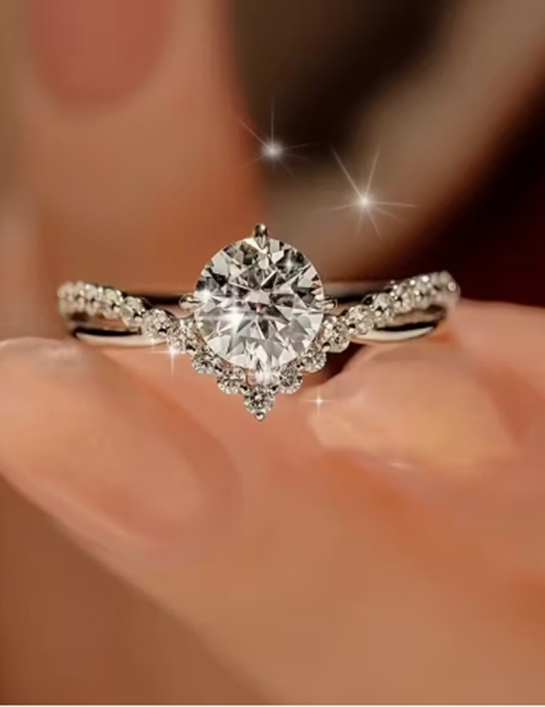 Rectangle 876 (10) Bague de Fiançailles et de Mariage Ajustable pour Femme – Solitaire Ouvert Orné d'une Pierre de 1 Carat