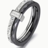 1. Nom du produit Bague Double Anneau en Acier Inoxydable et Céramique – Alliance Moderne et Graphique
