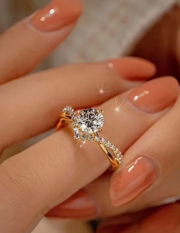 Rectangle 878 (8) Bague de Fiançailles et de Mariage Ajustable pour Femme – Solitaire Ouvert Orné d'une Pierre de 1 Carat
