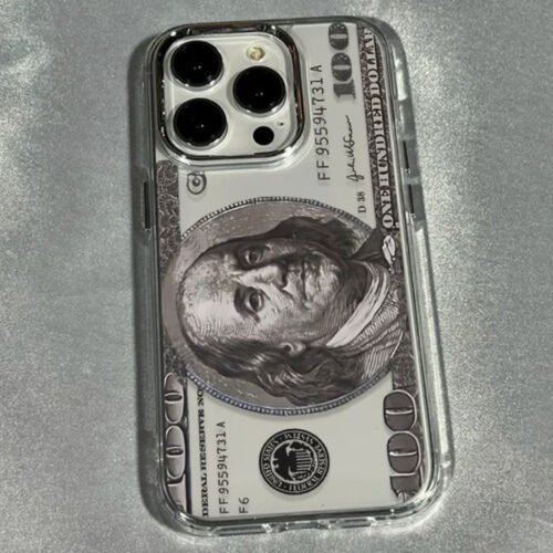 Coque Transparente de Luxe "Dollar Edition" – Protection Antichoc avec Lentille et Cadre Électroplaqués
