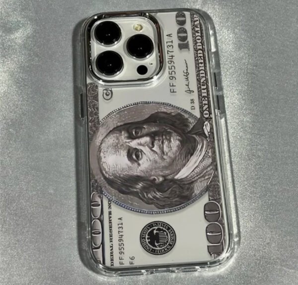 Coque Transparente de Luxe "Dollar Edition" – Protection Antichoc avec Lentille et Cadre Électroplaqués