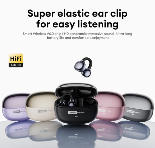 Écouteurs Sans Fil Clip Auriculaire Lenovo – Son Spatial Haute Définition & Design Confort Ouvert (Modèle 2026)