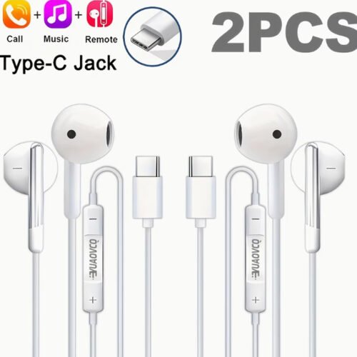 YUAOVCQ Lot de 2 Écouteurs Filaires Intra-Auriculaires Type-C – Son Haute Résolution, Basses Immersives & Microphone HD