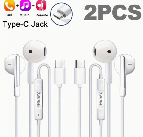 YUAOVCQ Lot de 2 Écouteurs Filaires Intra-Auriculaires Type-C – Son Haute Résolution, Basses Immersives & Microphone HD