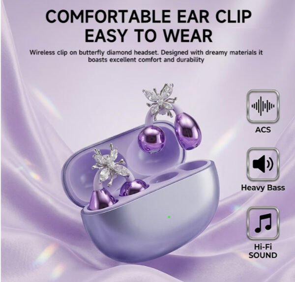 Rectangle 881 WoSD Nouveaux Écouteurs Véritablement Sans Fil – Édition Bijou avec Boucles d'Oreilles en Pierre Précieuse Synthétique & Son HIFI Dolby