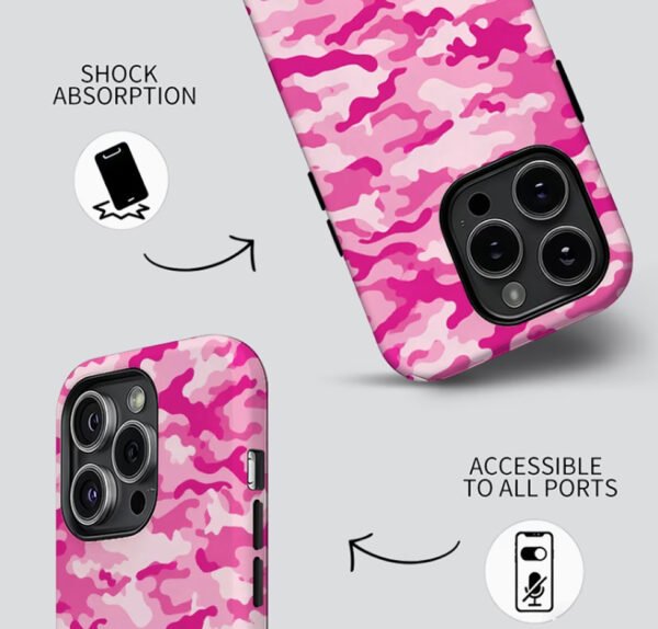 Rectangle 881 Coque de Protection 2-en-1 KEKEME – Motif Camouflage Rose & Couverture Complète Antichoc (Pour iPhone 11 à 17 Pro Max)