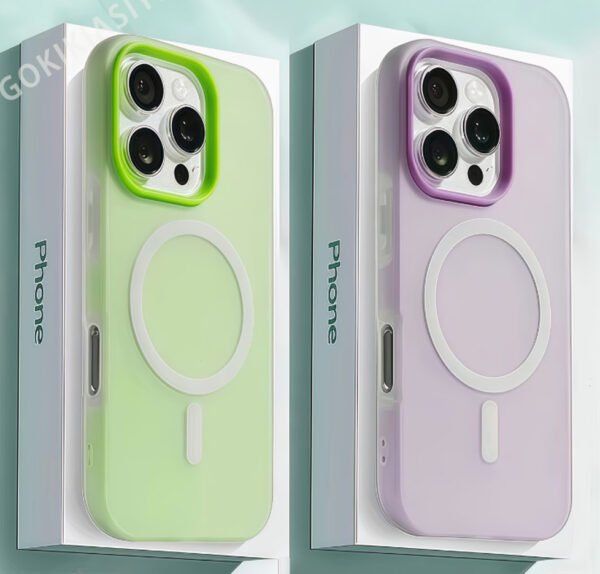 Rectangle 881 Étui Magnétique Givré 2-en-1 – Coque Antichoc Élégante aux Couleurs Macaron (Pour iPhone 11 à 16 Pro Max)