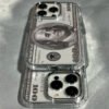 Coque Transparente de Luxe "Dollar Edition" – Protection Antichoc avec Lentille et Cadre Électroplaqués