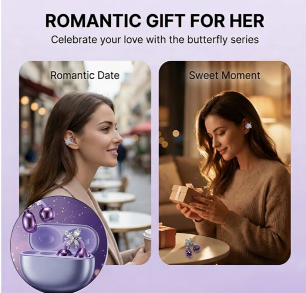 Rectangle 882 WoSD Nouveaux Écouteurs Véritablement Sans Fil – Édition Bijou avec Boucles d'Oreilles en Pierre Précieuse Synthétique & Son HIFI Dolby