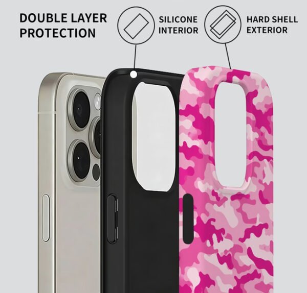 Rectangle 883 Coque de Protection 2-en-1 KEKEME – Motif Camouflage Rose & Couverture Complète Antichoc (Pour iPhone 11 à 17 Pro Max)