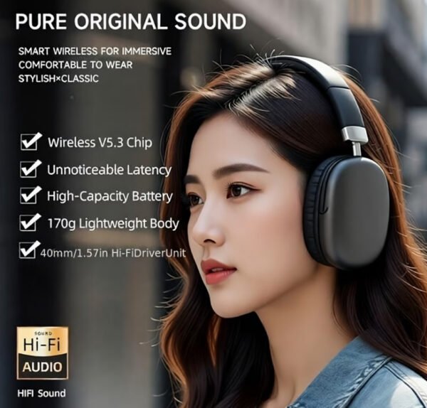 Casque Audio Portable Sans Fil Supra-Auriculaire – Stéréo Haute Clarté, Mode Gaming Faible Latence & Micro Intégré