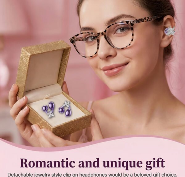 Rectangle 883 WoSD Nouveaux Écouteurs Véritablement Sans Fil – Édition Bijou avec Boucles d'Oreilles en Pierre Précieuse Synthétique & Son HIFI Dolby