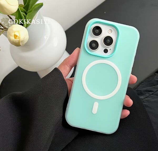 Rectangle 887 Étui Magnétique Givré 2-en-1 – Coque Antichoc Élégante aux Couleurs Macaron (Pour iPhone 11 à 16 Pro Max)