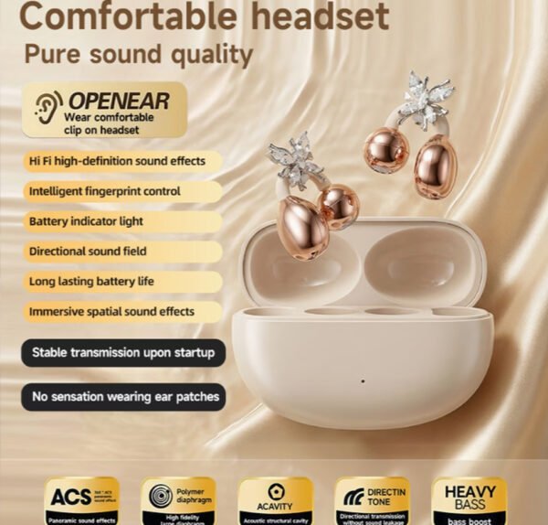 Rectangle 888 WoSD Nouveaux Écouteurs Véritablement Sans Fil – Édition Bijou avec Boucles d'Oreilles en Pierre Précieuse Synthétique & Son HIFI Dolby