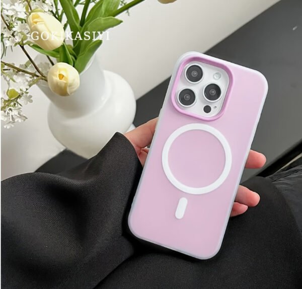 Rectangle 888 Étui Magnétique Givré 2-en-1 – Coque Antichoc Élégante aux Couleurs Macaron (Pour iPhone 11 à 16 Pro Max)