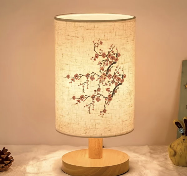 Lampe de Table Nordique en Bois Naturel et Abat-Jour Floral