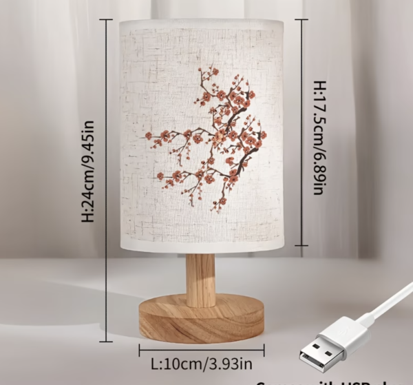 Lampe de Table Nordique en Bois Naturel et Abat-Jour Floral