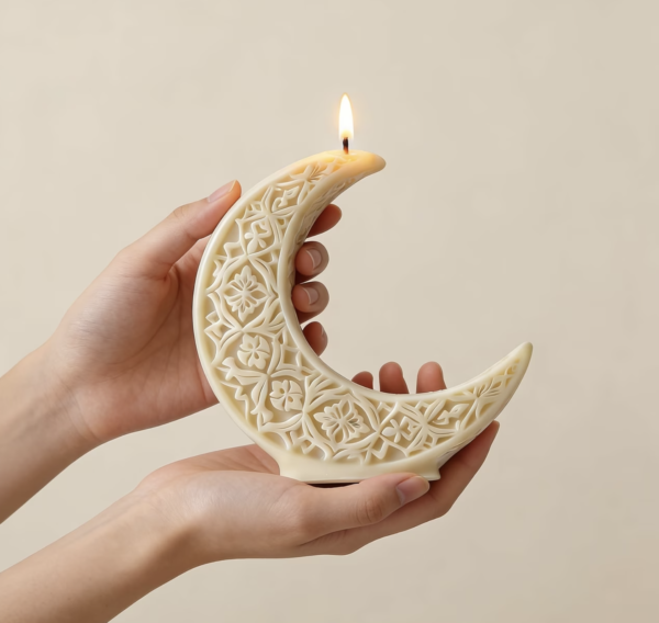 Bougie Sculpturale Lune en Relief 3D Style Minimaliste
