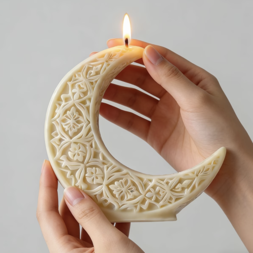 Bougie Sculpturale Lune en Relief 3D Style Minimaliste