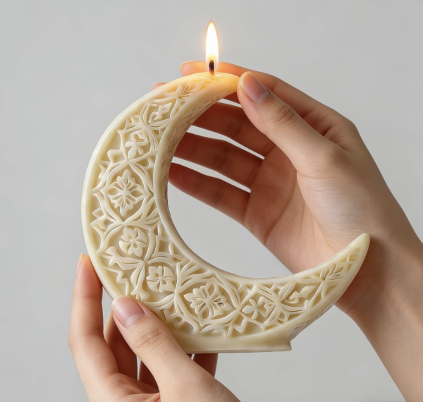 Bougie Sculpturale Lune en Relief 3D Style Minimaliste