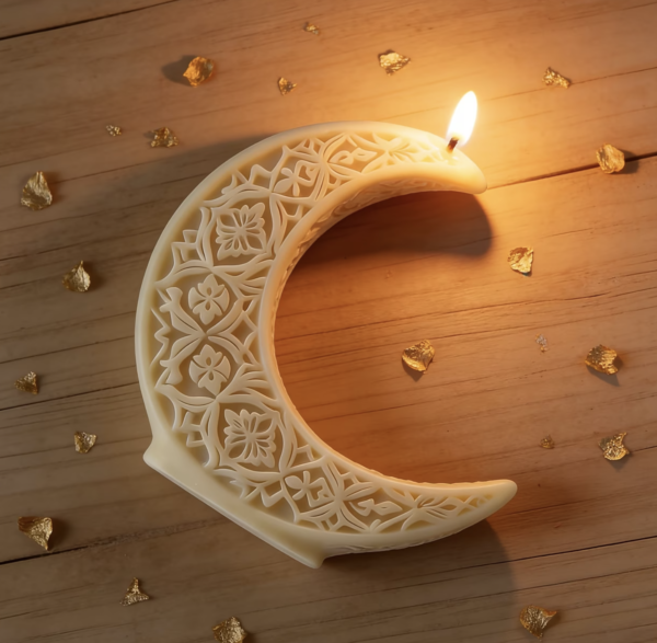 Bougie Sculpturale Lune en Relief 3D Style Minimaliste
