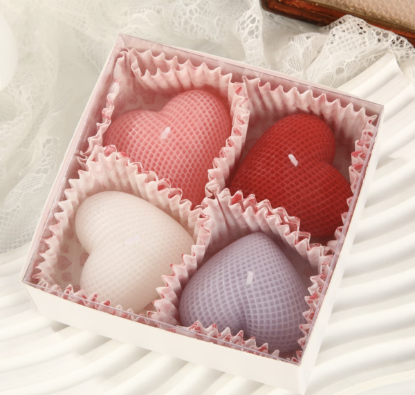 Pack de 4 Bougies Parfumées en Forme de Cœur