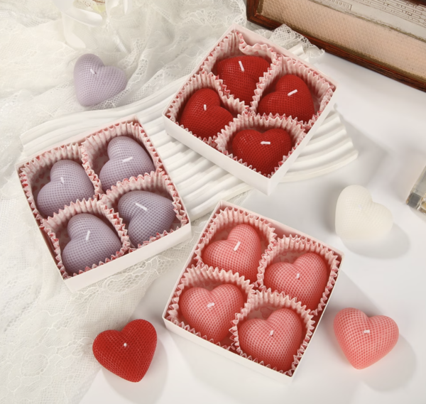 Pack de 4 Bougies Parfumées en Forme de Cœur