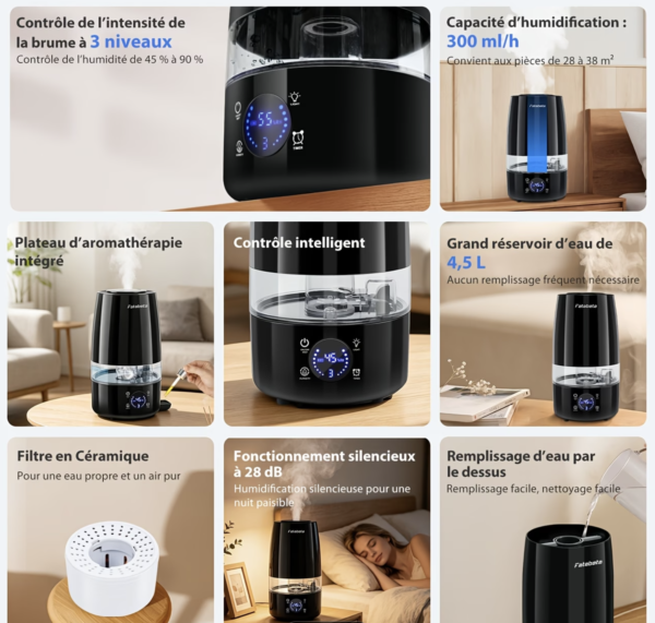 Station d'Humidification Intégrale 4,5L avec Filtre Céramique et Minuterie