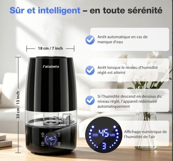 Station d'Humidification Intégrale 4,5L avec Filtre Céramique et Minuterie