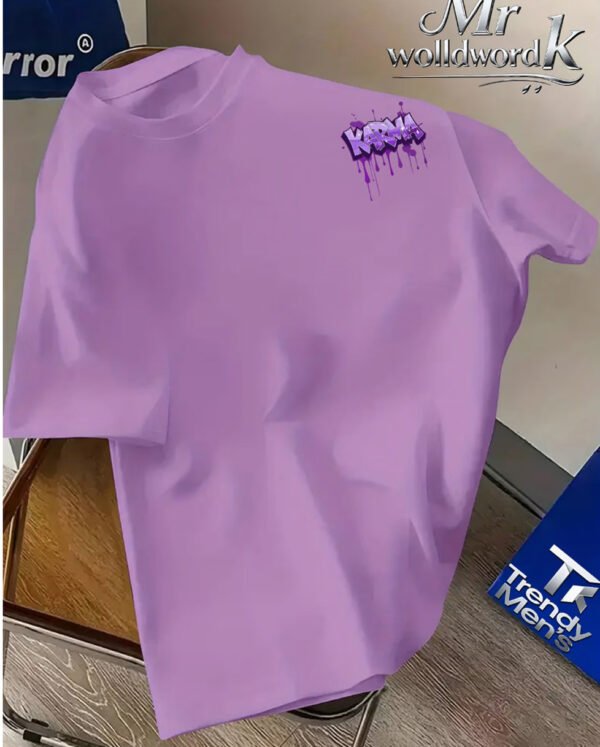 T-Shirt KARMA Violet – Style Graffiti Drip, Coupe Décontractée en Tricot Lâche