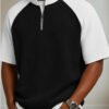 Polo d'Été pour Homme en Tricot Gaufré – Coupe Ample, Col Zippé Demi-Ouvert et Design Patchwork