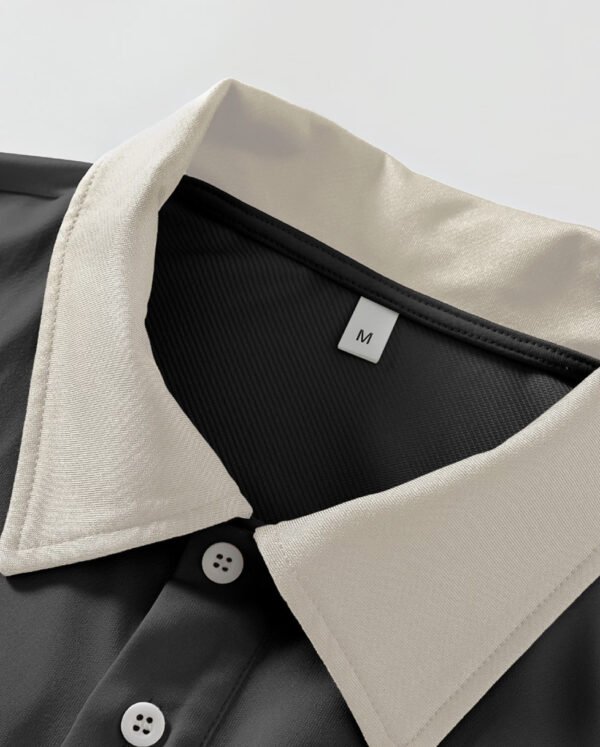 Rectangle 1003 Polo Homme Style Rétro Futur Y2K – Noir Intense avec Col Structuré