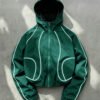 Veste légère à capuche - Manteau de sport à zip avec bordure blanche
