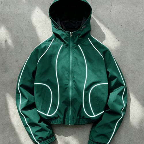 Veste légère à capuche - Manteau de sport à zip avec bordure blanche