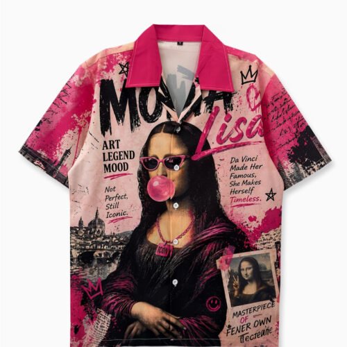 Chemise Imprimée Portrait Fantaisiste – Style Rétro Classique, Hip-Hop Rock et Esprit Hawaïen