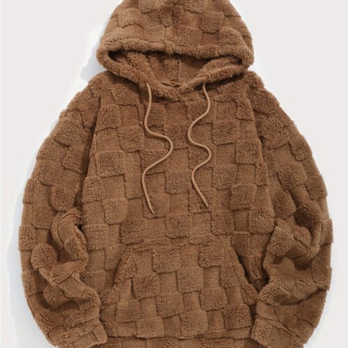 Pull à Capuche Décontracté pour Homme en Tissu Jacquard à Carreaux – Doublure Pelucheuse Automne/Hiver