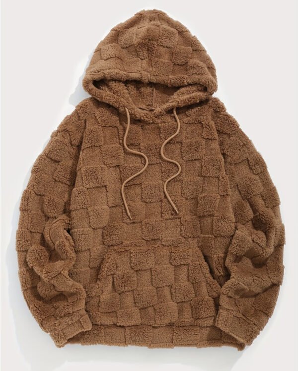 Pull à Capuche Décontracté pour Homme en Tissu Jacquard à Carreaux – Doublure Pelucheuse Automne/Hiver