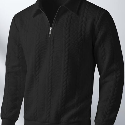 Sweat-Shirt d'Automne-Hiver pour Homme – Maille Jacquard Tendance, Col à Revers et Fermeture Éclair