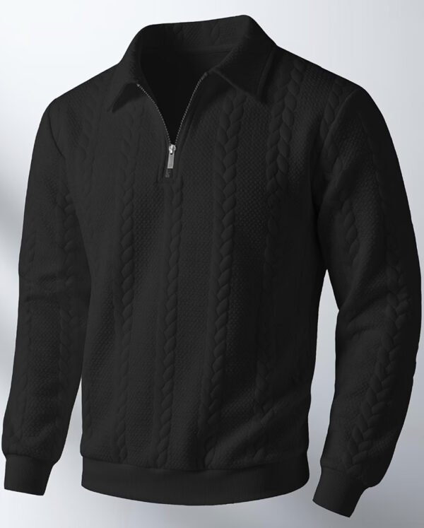 Sweat-Shirt d'Automne-Hiver pour Homme – Maille Jacquard Tendance, Col à Revers et Fermeture Éclair
