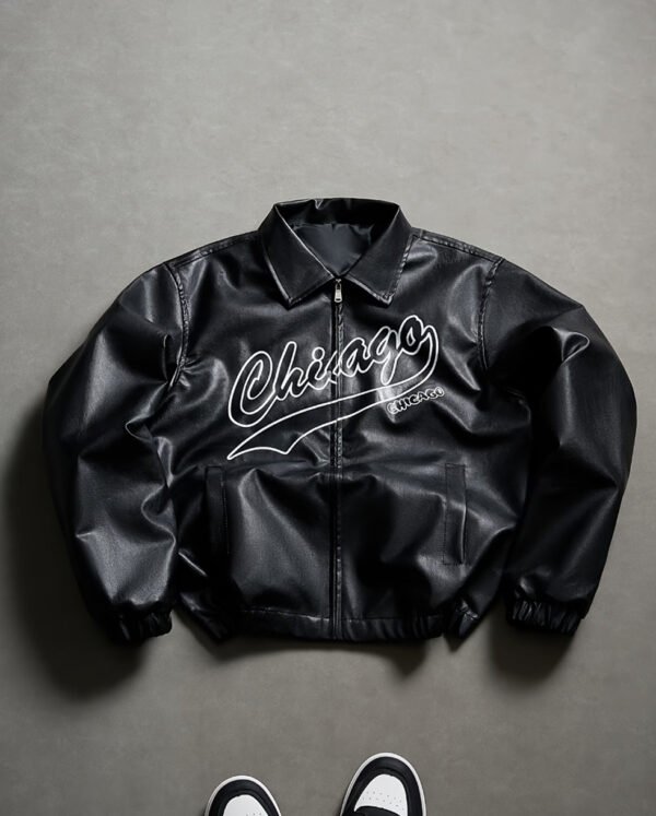 Veste Bomber Urbaine pour Homme – Imprimé Chicago Script avec Contour Contrasté