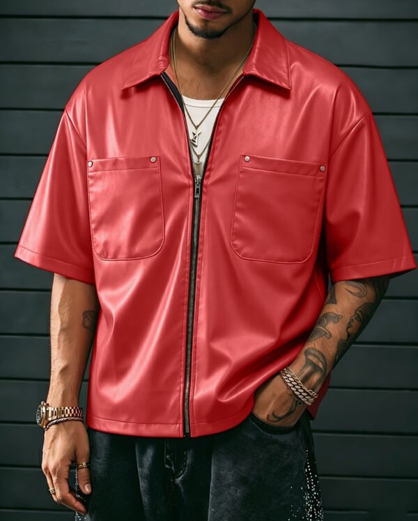 Veste Homme à Manches Courtes – Double Poche Poitrine, Style Street et Fermeture Éclair