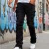 Jean en Denim Stretch Déchiré pour Homme – Coupe Ajustée et Micro-Évasée avec Ourlet Effiloché Style High Street