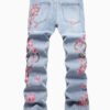 Rectangle 1003 Jean Droit pour Homme – Délavé Clair, Coupe Régulière sans Stretch et Broderies Fleurs Artisignales