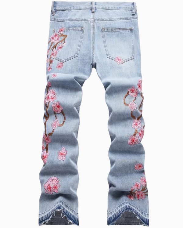 Rectangle 1003 Jean Droit pour Homme – Délavé Clair, Coupe Régulière sans Stretch et Broderies Fleurs Artisignales