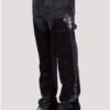 Jean pour Homme – Design Patchwork Contrasté, Motif Flamme et Taille Élastique
