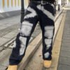 Jean Cargo Décontracté pour Homme – Coupe Loose Fit à Jambe Droite, Lavage Vintage et Motif Tie-Dye