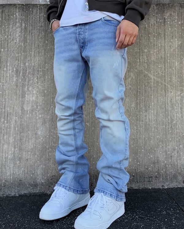 Pantalon Denim pour Homme – Couleur American Blue, Coupe Fine et Bas Large Élastique High Street